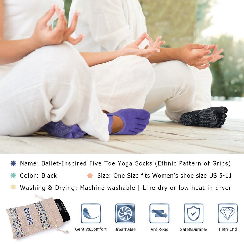 Ozaiic Yoga Socks for Women with Grips, Non-Slip Five Toe Socks for Pilates, Barre, Ballet, Fitness - Image 5